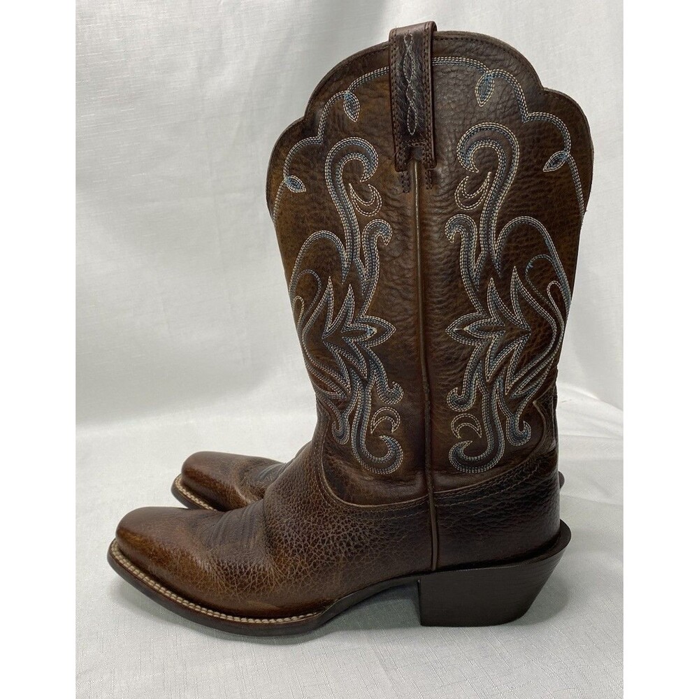 Ariat Brown Leather Western Heeled Boots with Gray Stitching